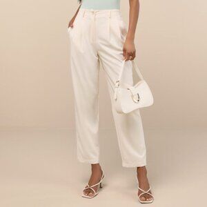 Lulus Sophisticated Company Ivory Straight Leg Trouser Pants White - Size S